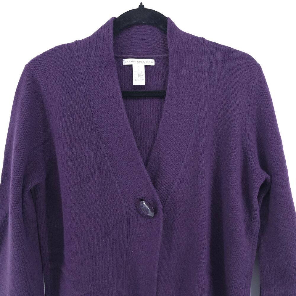 Sarah Spencer Lambswool Angora Quiet Lux Purple Mock Neck Flared Sleeve Cardi L - Picture 2 of 14